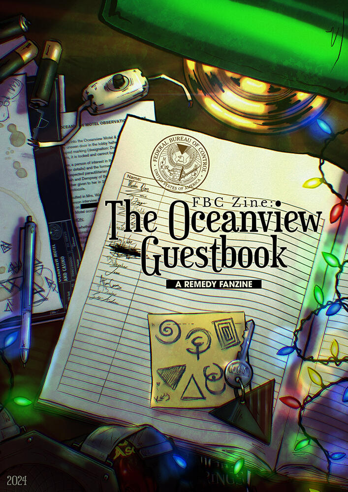 Image of the cover of the FBC Zine: The Oceanview Guestbook - A Remedy Fanzine released in 2024.